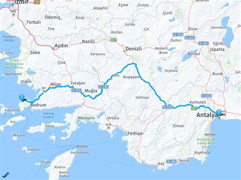 Antalya bodrum arası km